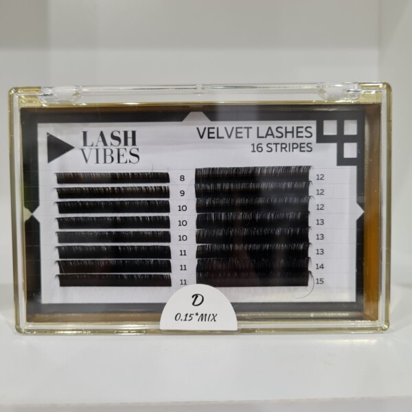 Velvet Lashes 16 Strisce MIX Curvatura D 0.15